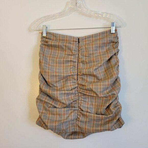 Tularosa Skirt Women Mini Stretch Ruched Plaid Brown Size Small - Picture 4 of 16